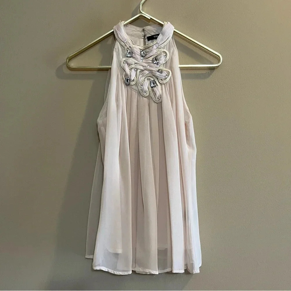 Black Brand Womens Sz S Cream Sleeveless Tank Blouse Flowy High Neck